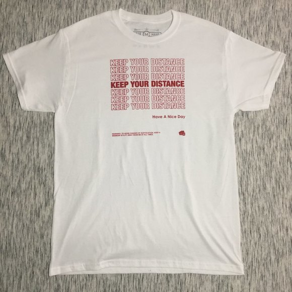 White - Hand Printed "KEEP YOUR DISTANCE" T-shirts - Picture 2 of 5